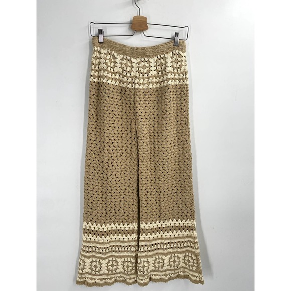free people M flook tan crochet pants - Picture 3 of 7